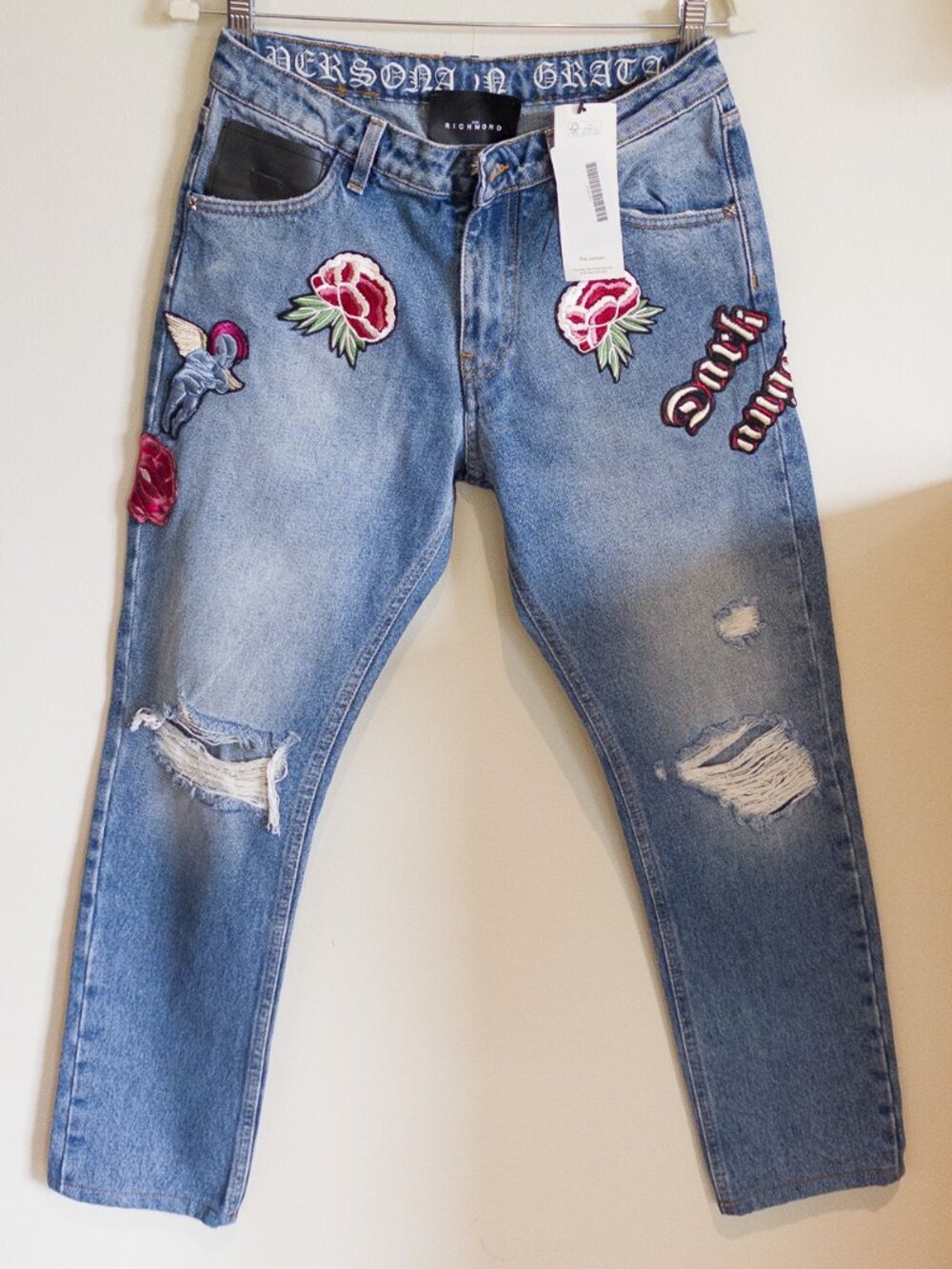 John Richmond Persona Non Grata Embroidered Denim Jeans Blue Sz 29